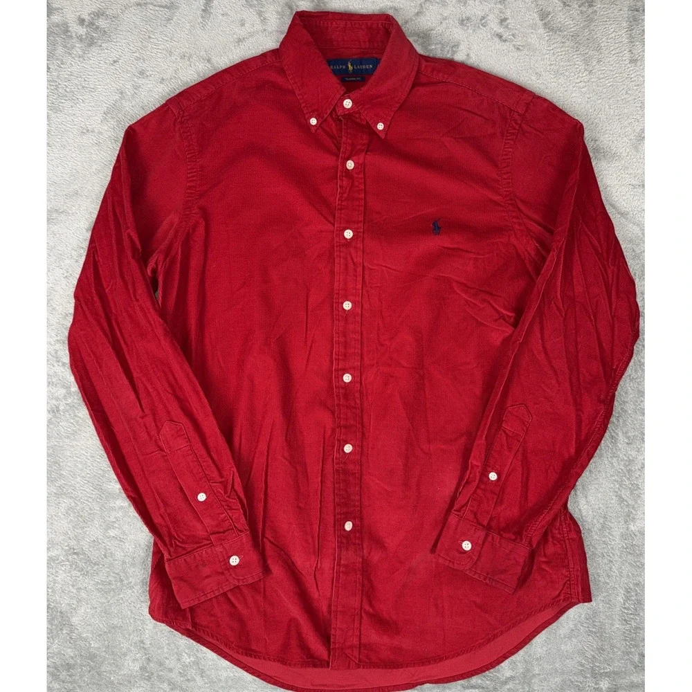Polo Ralph Lauren Mens Red Micro Corduroy Button Down Shirt Classic Fit M